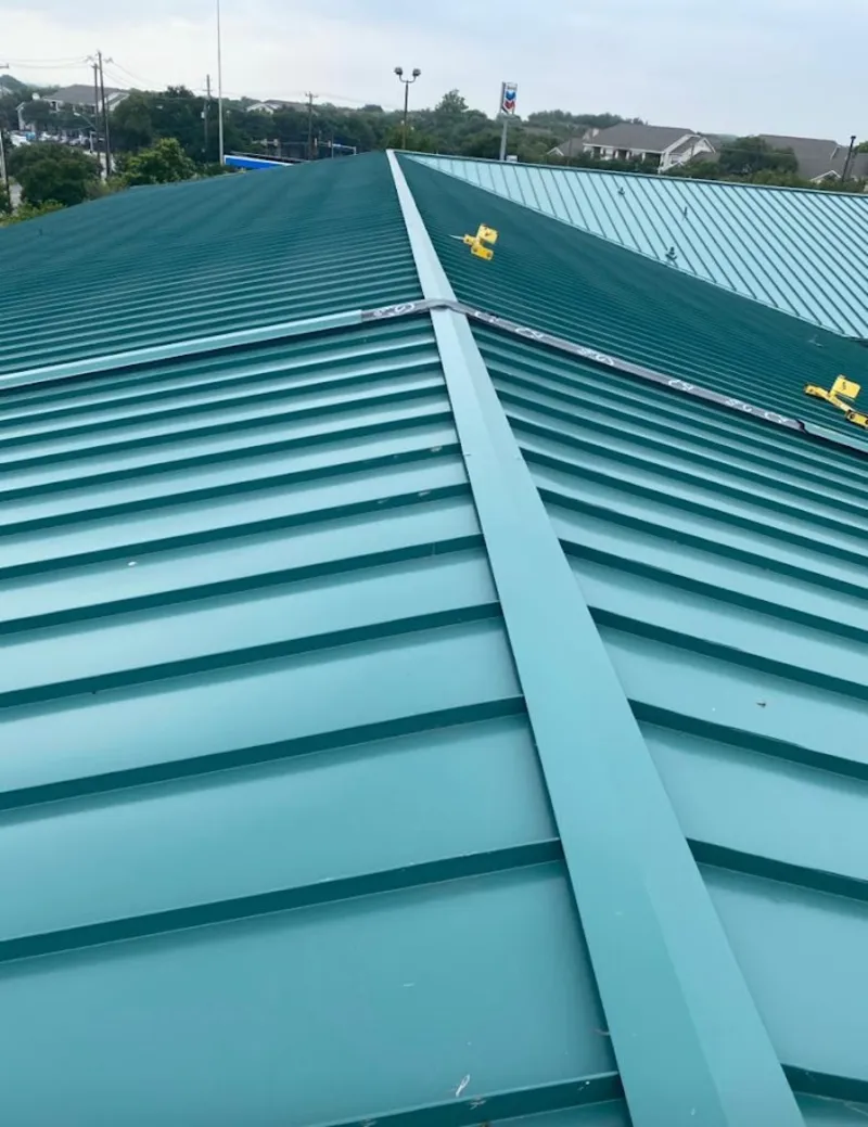 Green commercial metal roof ridge and valley for Metal Roof Repair in Pitman
